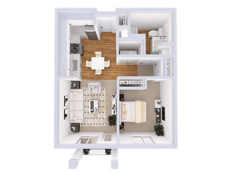 Floor plan for 1 bed, 1 bath, 826 sqft